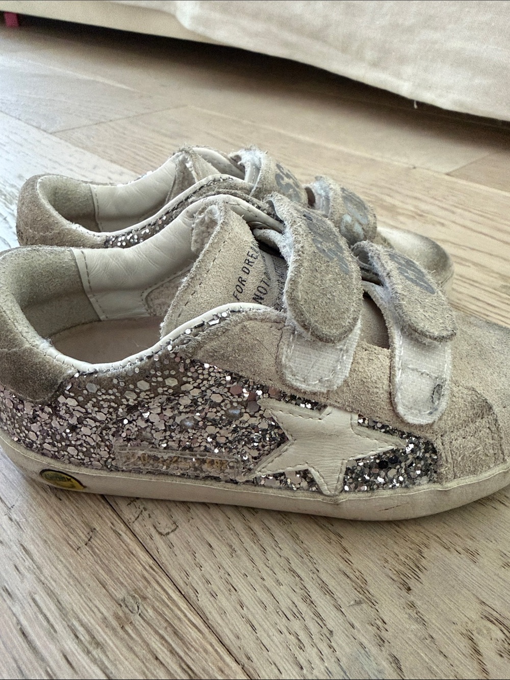 Golden Goose Beige Suede Kids Velcro Sneakers